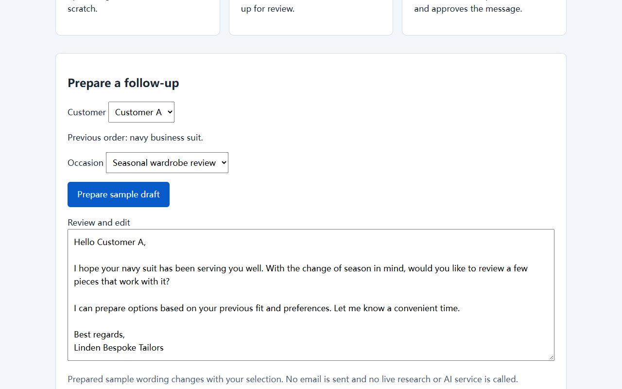 Customer re-engagement software with sample data
