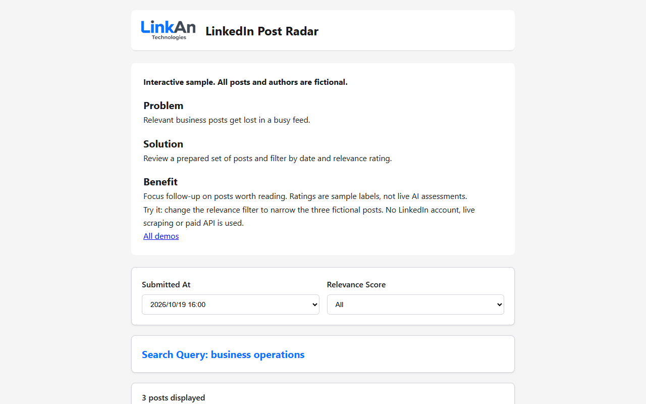 Sales conversation research software with sample data